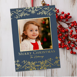 Intricate Vines One Photo Gold Foil Holiday Card Folie Feestdagenkaart