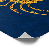 Intricate Yellow Cancer Zodiac op Blue Poster (Hoek)
