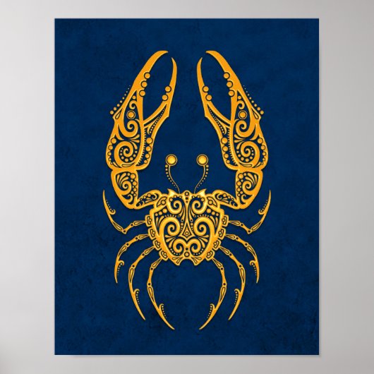 Intricate Yellow Cancer Zodiac op Blue Poster (Voorkant)