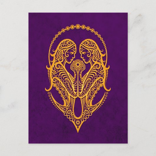 Intricate Yellow Gemini dierentuin op Paars Briefkaart (Voorkant)