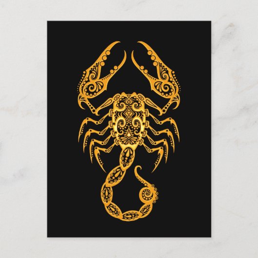 Intricate Yellow Scorpio Zodiac op zwart Briefkaart (Voorkant)