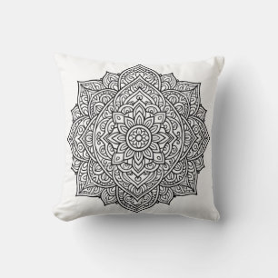 Intricate Zwarte Lijn Mandala Kunst Kussen