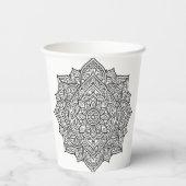 Intricate Zwarte Lijn Mandala Kunst Papieren Bekers (Achterkant)