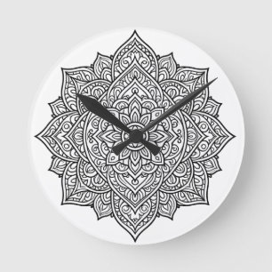 Intricate Zwarte Lijn Mandala Kunst Ronde Klok