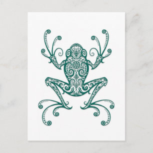 Intriciteit Blauwgroen blauwe boomkikker op wit Briefkaart