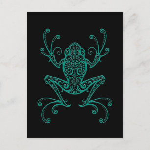 Intriciteit Blauwgroen blauwe boomkikker op zwart Briefkaart