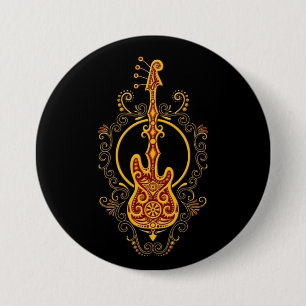Intriciteit Golden Red Bass Guitar-ontwerp op zwar Ronde Button 7,6 Cm