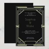 Intrict Black and Green Art Deco Wedding Kaart (Voorkant / Achterkant)