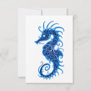 Intrict Blue Seahorse Design on White
