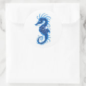 Intrict Blue Seahorse Design on White Ronde Sticker (Tas)