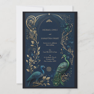 Intrict Detail - Blue Green Peacock Kaart Wedding