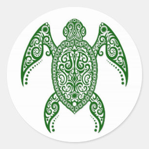 Intrict Green Zee Turtle on White Ronde Sticker