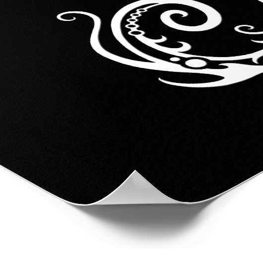 Intrict White Seahorse Design on Black Poster (Hoek)