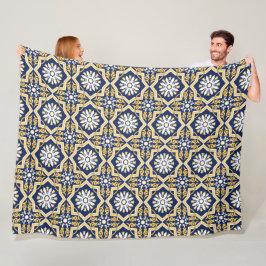 Intricum blue white arabesque tegel Moroccan Fleece Deken