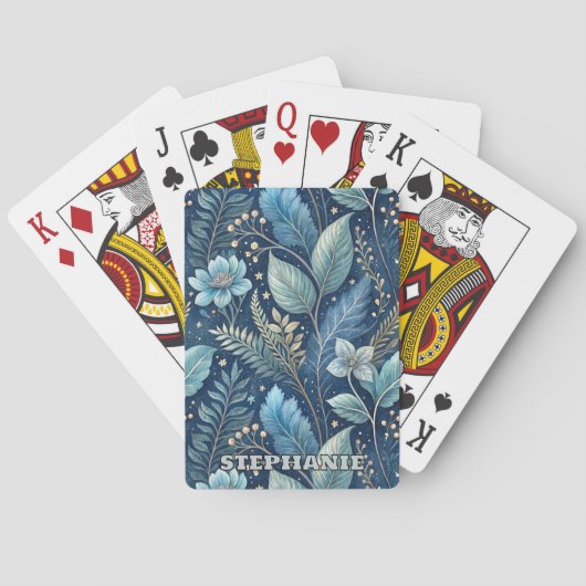 Intrigerend Blauw & Groen Botanisch - Sterrenachti Pokerkaarten (Achterkant)