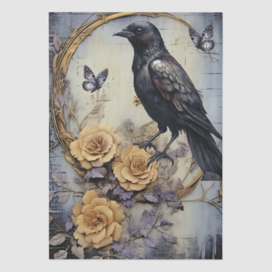Intrigerende Fantasy Gothic Raven & Florals Tissuepapier (Voorkant)