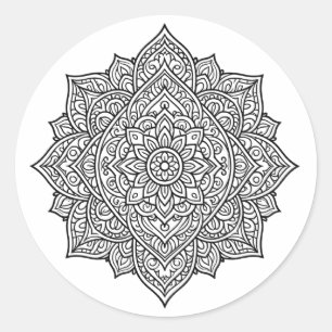 Intrigerende Zwarte Lijn Mandala Kunst Ronde Sticker