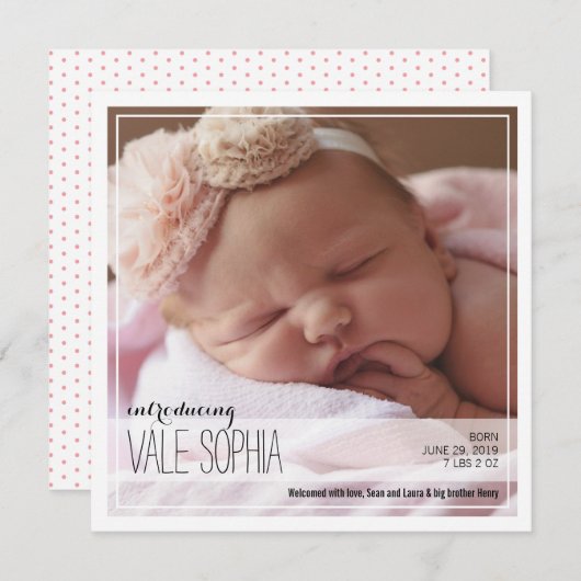 Intro classique | Faire-part bébé rose (Devant / Derrière)