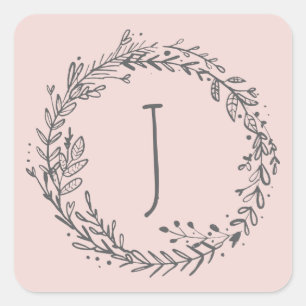 Introducing bloemkrans initiaal naam vierkante sticker