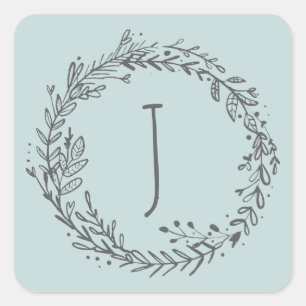 Introducing bloemkrans initiaal naam vierkante sticker