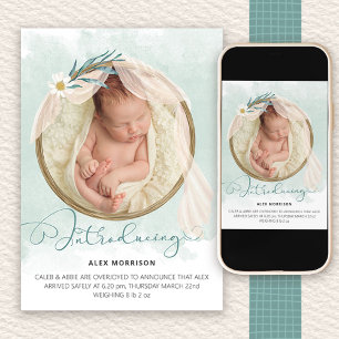 Introductie Boho Fotolijst Groen Gewassen Geboorte Aankondiging