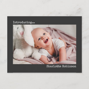 Introductie Minimalistische nieuwe babyfoto Briefkaart