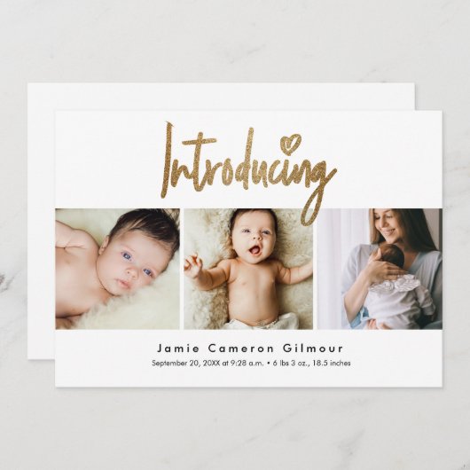 Introductie van Baby Gold Script Aangepaste foto's Aankondiging (Voorkant / Achterkant)