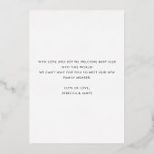 Introductie van Baby Photo Modern Blauwgroen Geboo Folie Uitnodiging (Achterkant)