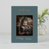 Introductie van Baby Photo Modern Blauwgroen Geboo Folie Uitnodiging (Staand Voorkant)