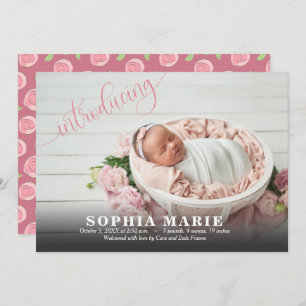 Introductie van de Baby Fotoroze geboorteaankondig