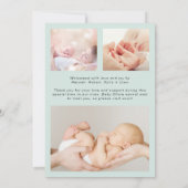 Introductie van Foto Collage Mint Birth Aankondiging (Achterkant)