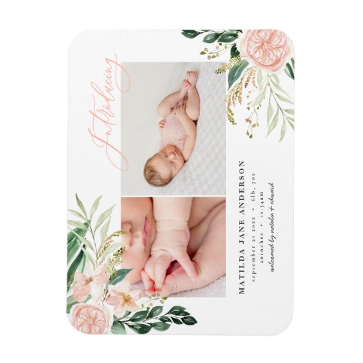 Introductie van multi foto blush roze bloemengeboo magneet (Verticaal)