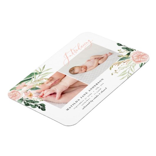Introductie van multi foto blush roze bloemengeboo magneet (Linkerzijde)