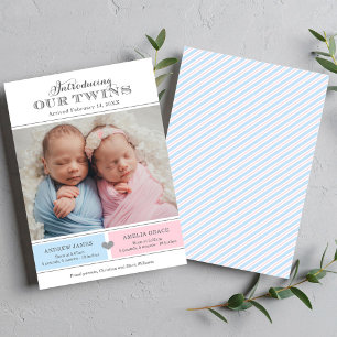 Introductie van onze tweeling baby jongen meisje f aankondiging