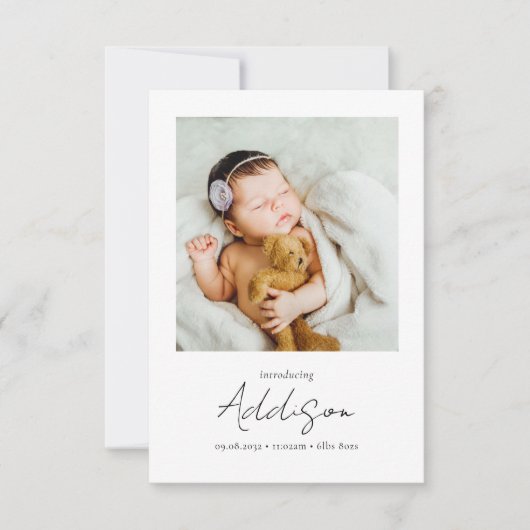Introductie van Script Photo Birth Stats Nieuwe Ba Bedankkaart (Voorkant)