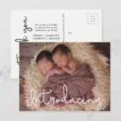 Introductie van Script Twin baby Geboorteaankondig Briefkaart (Voorkant / Achterkant)