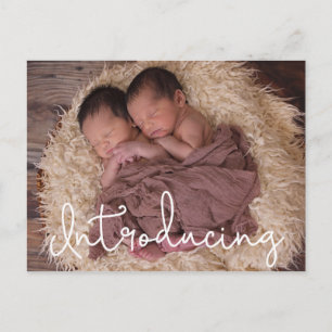 Introductie van Script Twin baby Geboorteaankondig Briefkaart