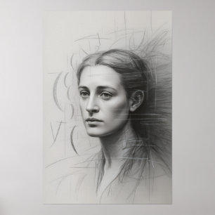 Intropectieve Studie: Grafietportret Poster