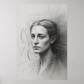 Intropectieve Studie: Grafietportret Poster