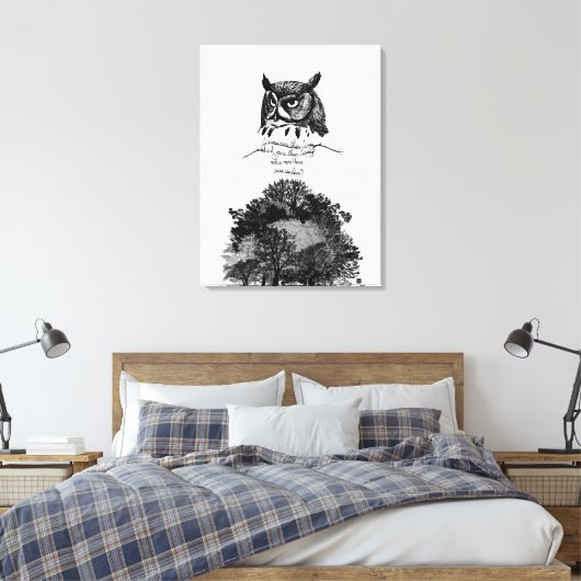Introvert Empath Uil wijsheid geïllustreerd inkt c Canvas Afdruk (Insitu (Slaapkamer))