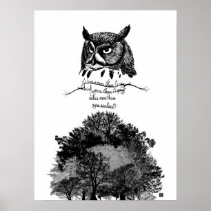 Introvert Empath Uil wijsheid geïllustreerde inkt  Poster