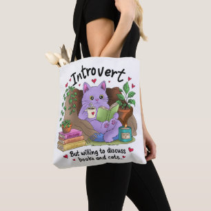 Introvert Maar Bereid om over Boeken en Katten te Draagtas