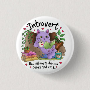 Introvert Maar Bereid Om Over Boeken en Katten te Ronde Button 3,2 Cm