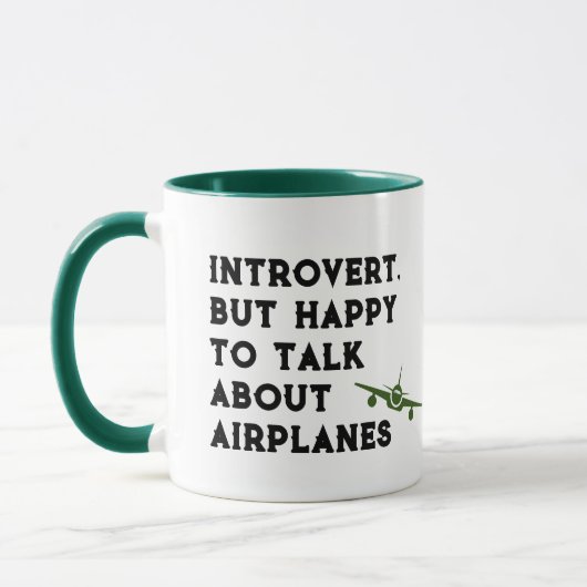 Introvert maar blij om te praten over vliegtuigen, mok (Links)