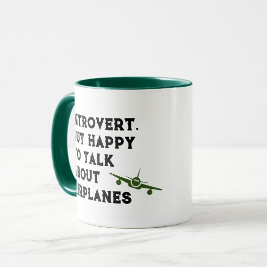 Introvert maar blij om te praten over vliegtuigen, mok (Voorkant links)
