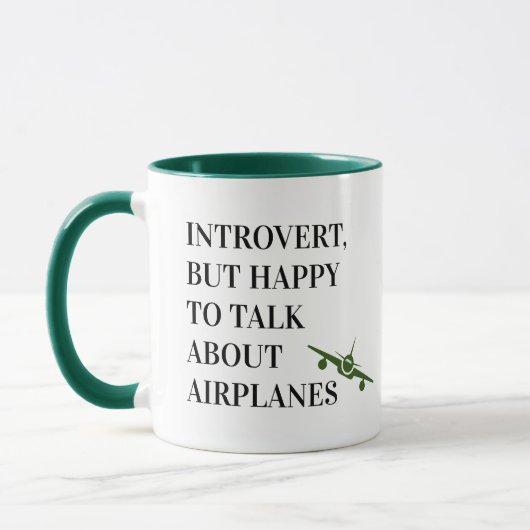Introvert maar blij om te praten over vliegtuigen, mok (Links)