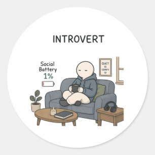 Introvert Sociale Batterij 1% Grappige Introvert M Ronde Sticker
