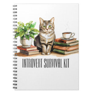Introvert survival kit (Kat, plant, koffie, boeken Notitieboek