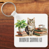 Introvert survival kit (Kat, plant, koffie, boeken Sleutelhanger (Voorkant)