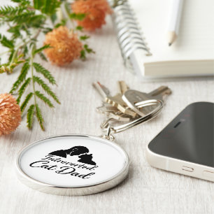 Introverte Papa Kat Vintage Silhouet Minimalistisc Sleutelhanger